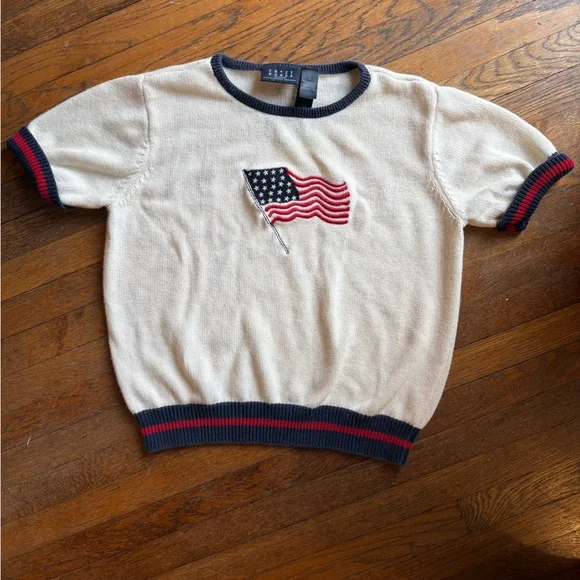 American Flag Short Sleeve Sweater | VTG | Heritage Knit | Size Large - Picture 1 of 7